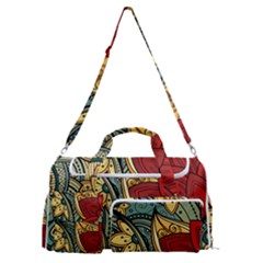 Pattern Shape Colorful Flower Leaves Sports Gym Duffle Bag With Shoe Compartment by Posterlux