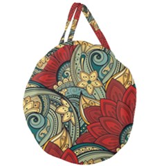 Pattern Shape Colorful Flower Leaves Giant Round Zipper Tote