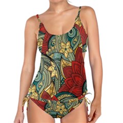 Pattern Shape Colorful Flower Leaves Tankini Set