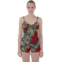 Pattern Shape Colorful Flower Leaves Tie Front Two Piece Tankini