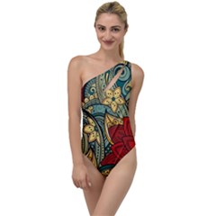 Pattern Shape Colorful Flower Leaves To One Side Swimsuit