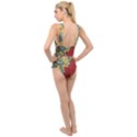 Pattern Shape Colorful Flower Leaves Cross Front Low Back Swimsuit View2