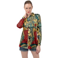 Pattern Shape Colorful Flower Leaves Long Sleeve Satin Shirt