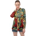 Pattern Shape Colorful Flower Leaves Long Sleeve Satin Shirt View1