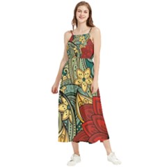 Pattern Shape Colorful Flower Leaves Boho Sleeveless Summer Dress