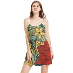 Pattern Shape Colorful Flower Leaves Summer Frill Dress