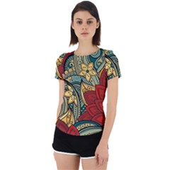 Pattern Shape Colorful Flower Leaves Back Cut Out Sport T-shirt by Posterlux