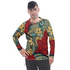 Pattern Shape Colorful Flower Leaves Men s Pique Long Sleeve T-shirt