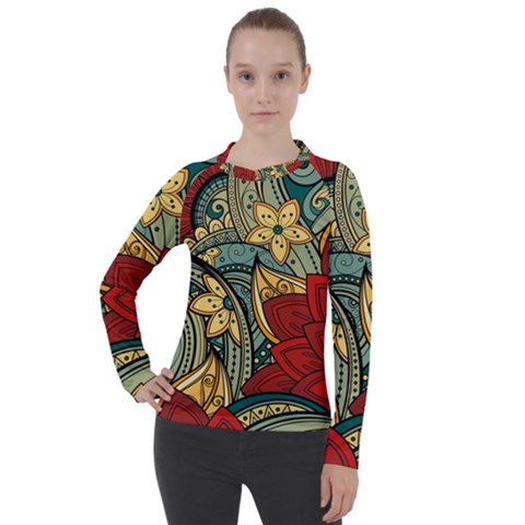 Pattern Shape Colorful Flower Leaves Women s Pique Long Sleeve T-shirt by Posterlux