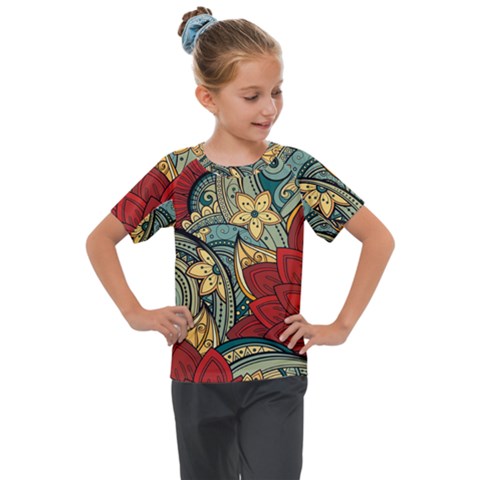 Pattern Shape Colorful Flower Leaves Kids  Mesh Piece T-shirt by Posterlux