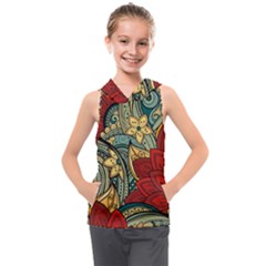 Pattern Shape Colorful Flower Leaves Kids  Sleeveless Hoodie