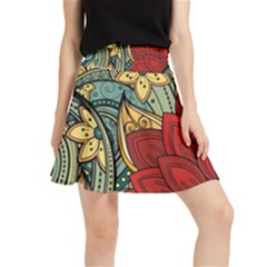 Pattern Shape Colorful Flower Leaves Waistband Skirt