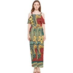 Pattern Shape Colorful Flower Leaves Draped Sleeveless Chiffon Jumpsuit