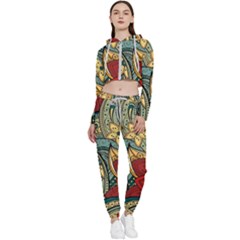 Pattern Shape Colorful Flower Leaves Cropped Zip Up Lounge Set