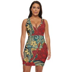 Pattern Shape Colorful Flower Leaves Draped Bodycon Dress