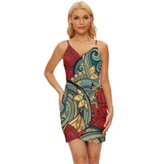 Pattern Shape Colorful Flower Leaves Wrap Tie Front Dress by Posterlux