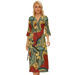 Pattern Shape Colorful Flower Leaves Midsummer Wrap Dress by Posterlux