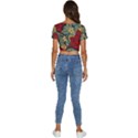 Pattern Shape Colorful Flower Leaves Short Sleeve Square Neckline Crop Top  View4