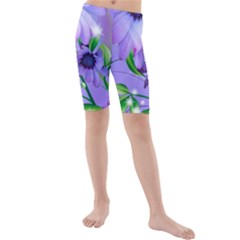 Purple Flower Nature Kids  Mid Length Swim Shorts