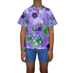 Purple Flower Nature Kids  Short Sleeve Swimwear