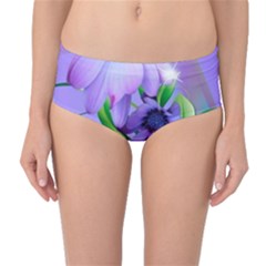 Purple Flower Nature Mid-waist Bikini Bottoms by Posterlux