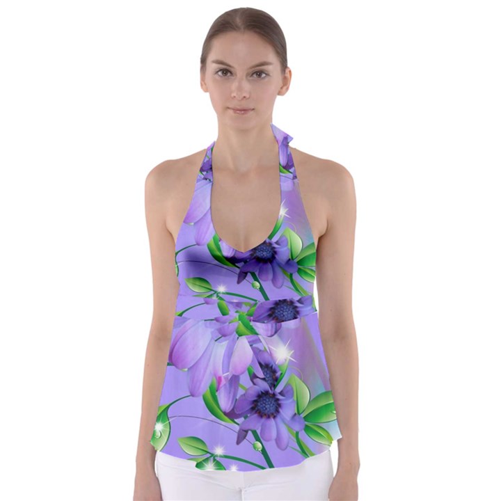 Purple Flower Nature Tie Back Tankini Top