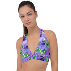 Purple Flower Nature Halter Plunge Bikini Top by Posterlux