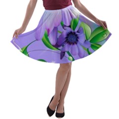 Purple Flower Nature A-line Skater Skirt