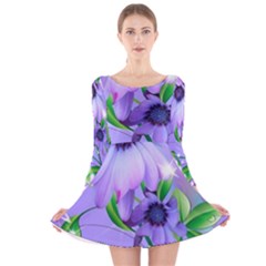 Purple Flower Nature Long Sleeve Velvet Skater Dress