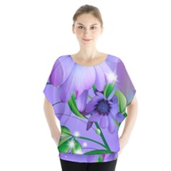 Purple Flower Nature Batwing Chiffon Blouse