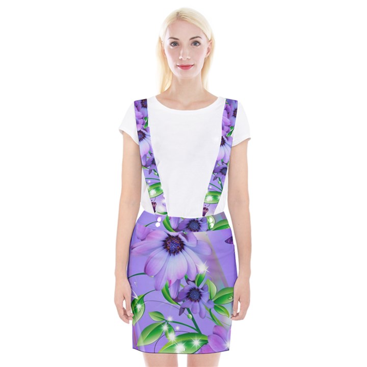 Purple Flower Nature Braces Suspender Skirt