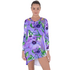 Purple Flower Nature Asymmetric Cut-out Shift Dress