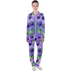 Purple Flower Nature Casual Jacket And Pants Set