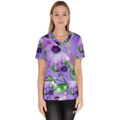 Purple Flower Nature Women s V-neck Scrub Top