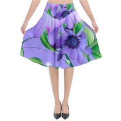 Purple Flower Nature Flared Midi Skirt