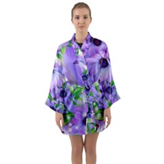 Purple Flower Nature Long Sleeve Satin Kimono by Posterlux