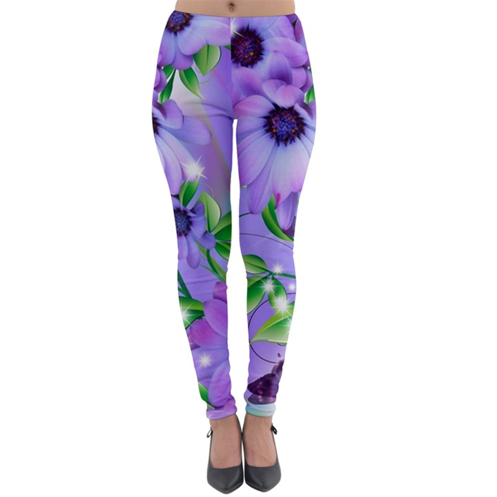 Purple Flower Nature Lightweight Velour Leggings