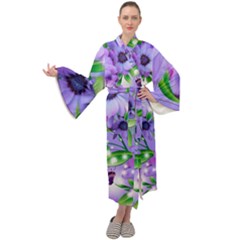 Purple Flower Nature Maxi Velvet Kimono