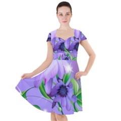 Purple Flower Nature Cap Sleeve Midi Dress