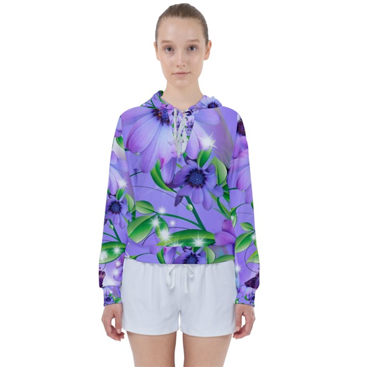 Purple Flower Nature Women s Tie Up Sweat