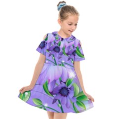 Purple Flower Nature Kids  Short Sleeve Shirt Dress