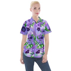 Purple Flower Nature Women s Short Sleeve Pocket Shirt