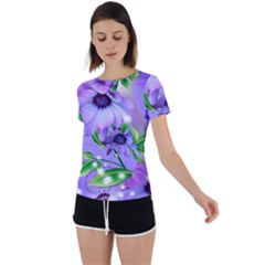 Purple Flower Nature Back Circle Cutout Sports T-shirt