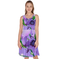 Purple Flower Nature Knee Length Skater Dress With Pockets