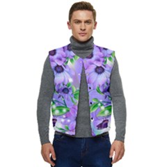 Purple Flower Nature Men s Button Up Puffer Vest	