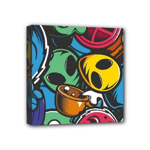 Funky Alien Pattern Abstract Colourful Drawing Mini Canvas 4  X 4  (stretched)