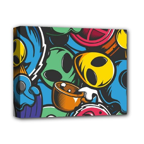 Funky Alien Pattern Abstract Colourful Drawing Deluxe Canvas 14  X 11  (stretched)