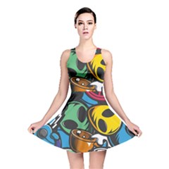 Funky Alien Pattern Abstract Colourful Drawing Reversible Skater Dress