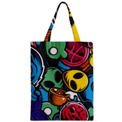 Funky Alien Pattern Abstract Colourful Drawing Zipper Classic Tote Bag