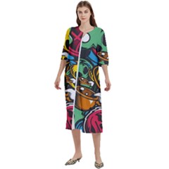 Funky Alien Pattern Abstract Colourful Drawing Women s Cotton 3/4 Sleeve Nightgown by Posterlux